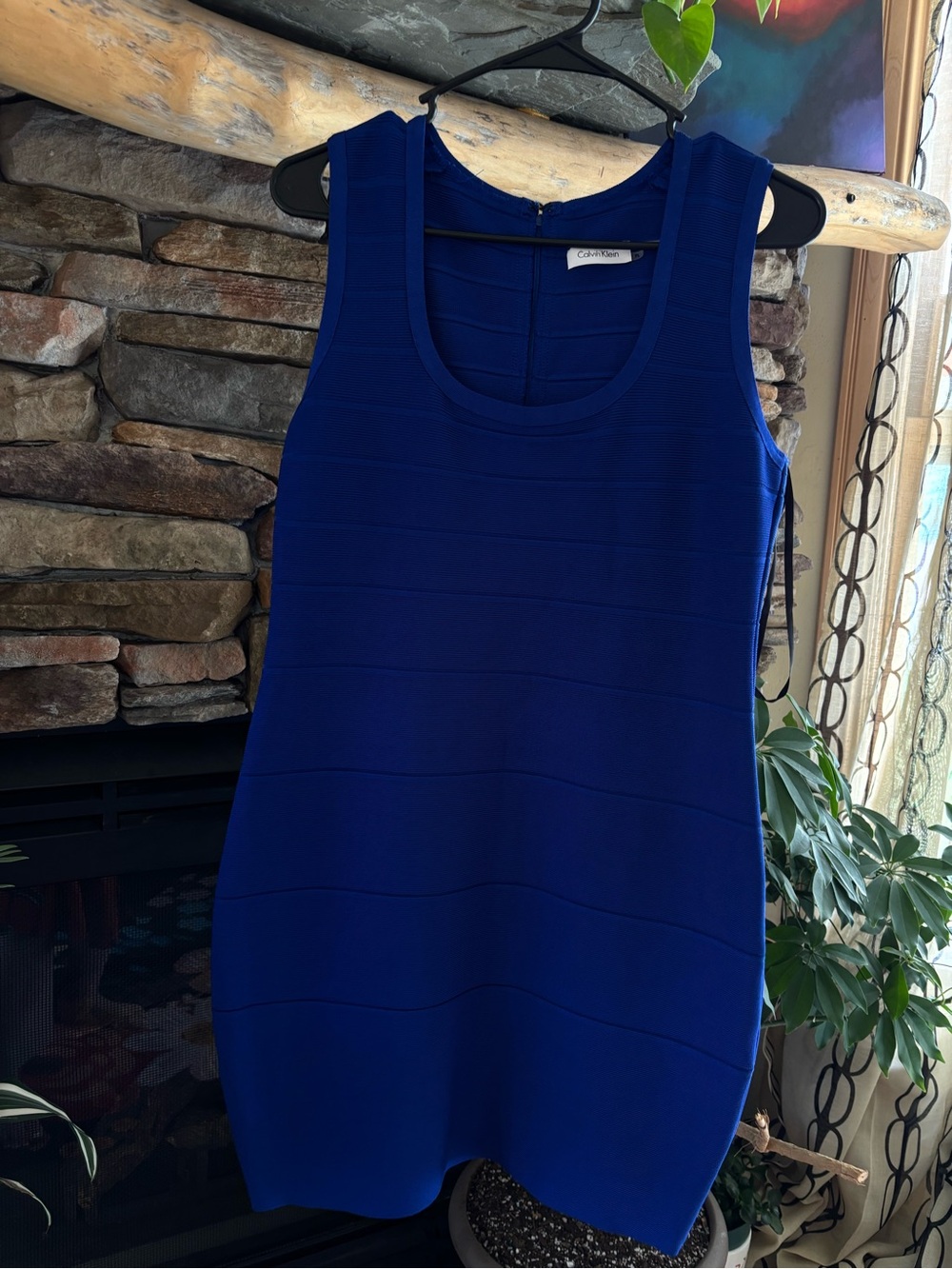 Calvin Klein Royal Blue Sleeveless Knit Dress BODYCON STRETCH large PL PETITE